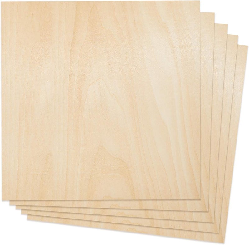 Craftiff Plywood Sheet Board Squares, A Grade, 12 x 12 inch, 1.5mm Thick, Pack of 5 Unfinished Wood for Crafts Basswood by - Image 1